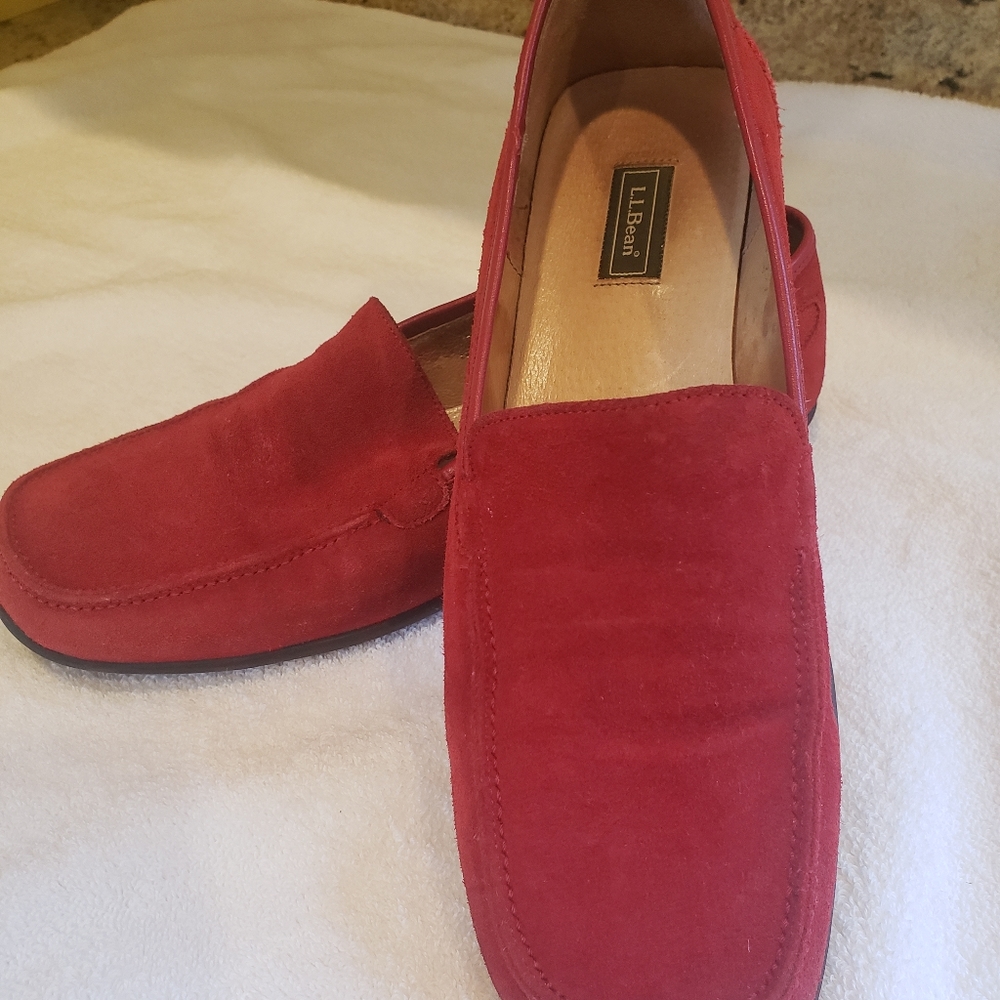 LL Bean Red Suede Leather Loafers 9